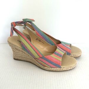 Coldwater‎ Creek Espadrille Wedge Heels Sandals Multi Colored Stripes size 8.5